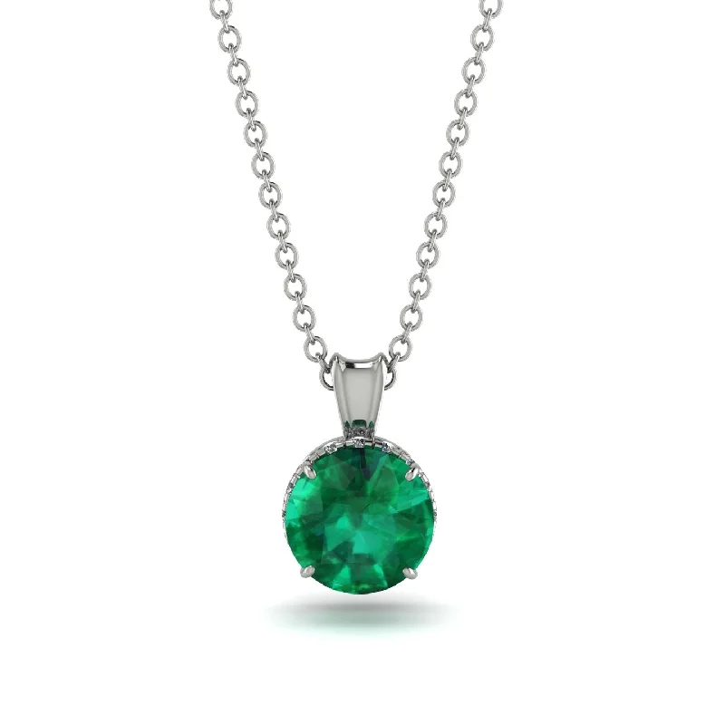 Large Gemstone Necklace for Evening Wear-Emerald Necklace With Hidden Halo - Adaline No. 6