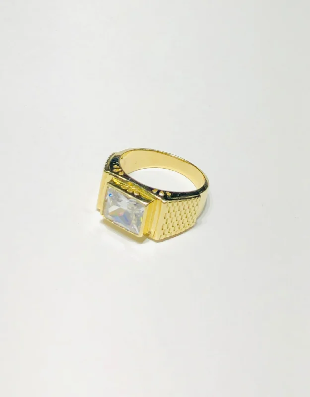 Unique Engagement Ring with Sapphire and Diamond-Checkered-Cut Rectangle CZ Ring (10K)