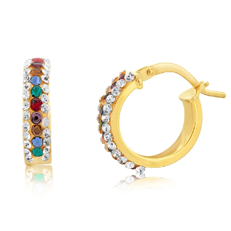 Stunning Drop Earrings with Pearls-9ct Yellow Gold Silverfilled Multicolour And White Crystals 10mm Broad Hoop Earrings