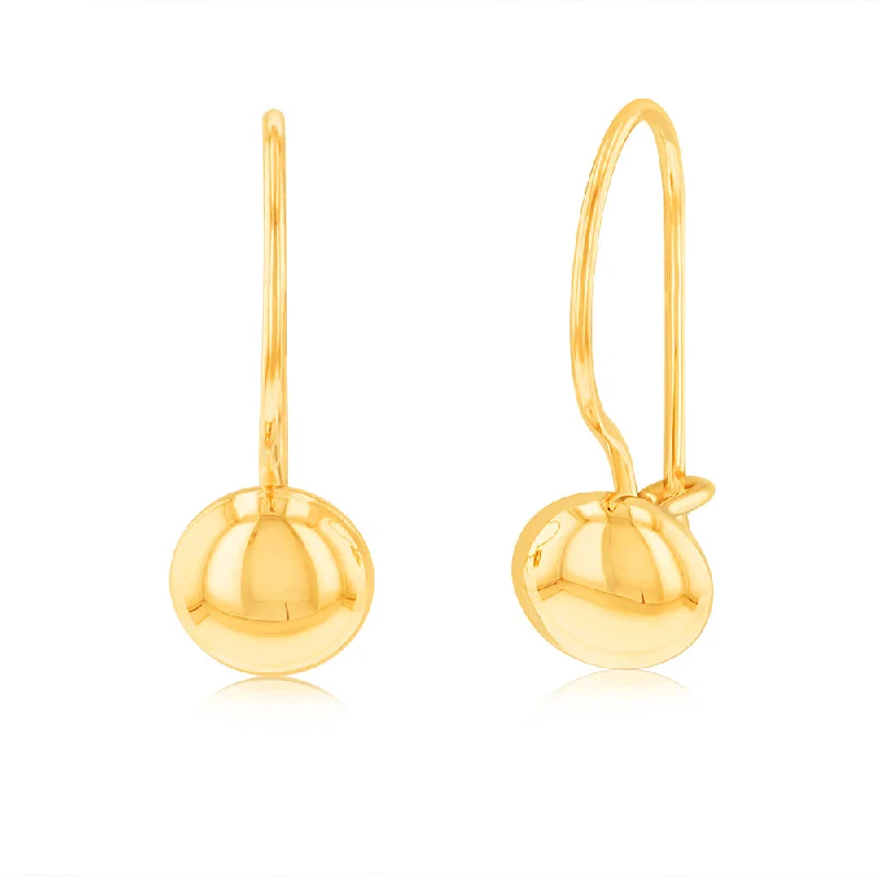 Dangle Earrings with Crystals for Weddings-9ct Yellow Gold Polished 5.4mm Flat Euroball Earrings