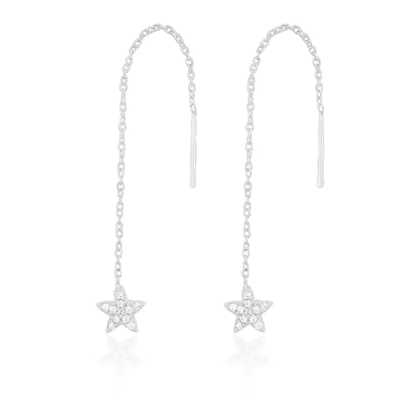 Personalized Hoop Earrings for Brides-Sterling Silver Cubic Zirconia Star Threader Earrings