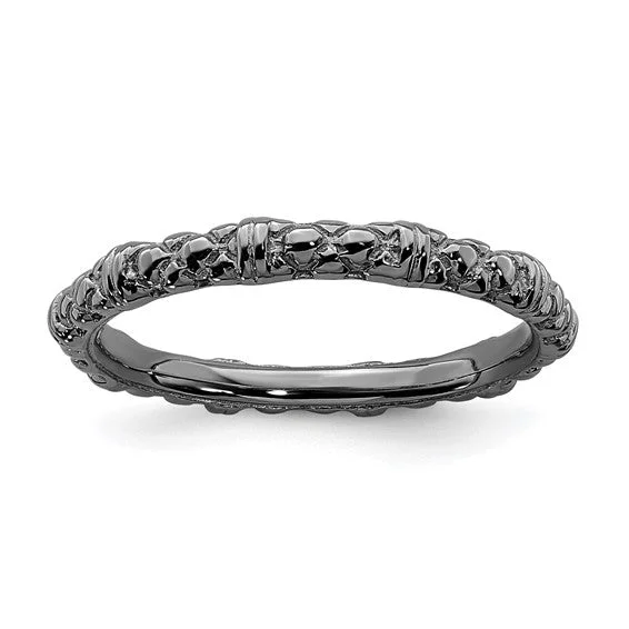 Customizable Platinum Ring with Wedding Date Engraving-Sterling Silver Stackable Expressions Black Plated Cable Design Ring