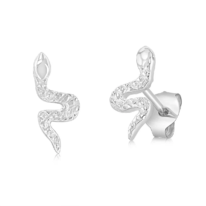 Elegant Earrings with White Pearls-Sterling Silver Patterned Snake Stud Earrings