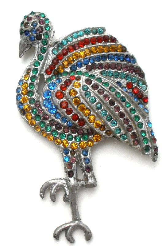 Designer Brooch For Bridesmaids-Art Deco Glass Rhinestone Flamingo Brooch Pin