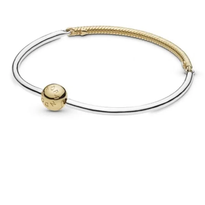 Trendy Gold Bangles with Unique Gemstones-Pandora Three Link Bangle Sterling Silver and Pandora Shine