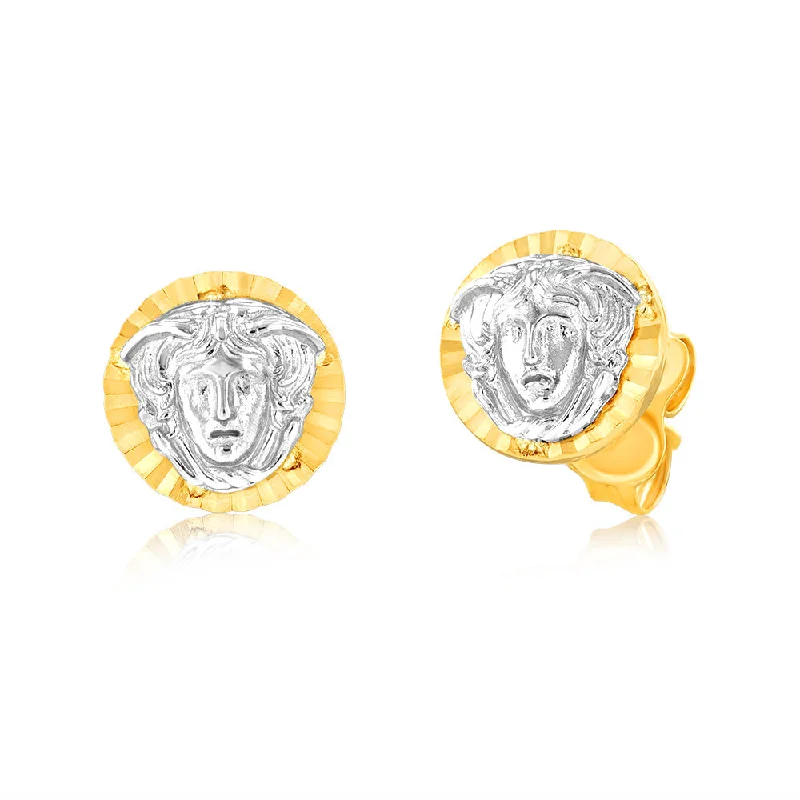 Dazzling Crystal Earrings for Brides-9ct Yellow And White Gold Two Toned Medusa Stud Earrings