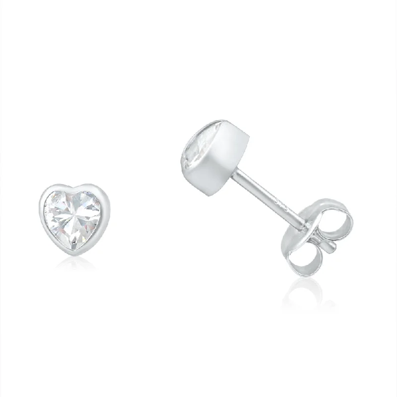 Elegant Swarovski Earrings-9ct White Gold Heart Cubic Zirconia Stud Earrings