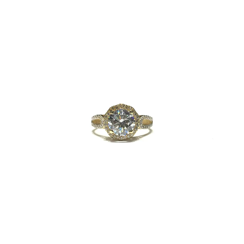 Custom Gold Ring for Couples with Birthstones-Round CZ Halo Entwined Ring (14K)