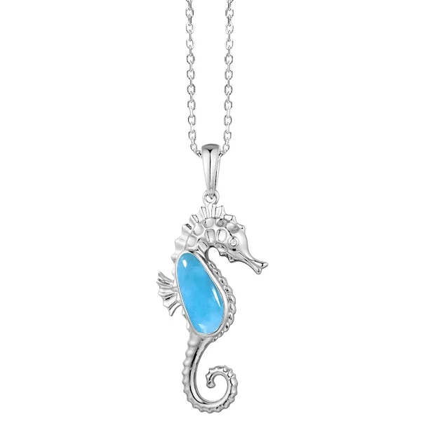 Bold Gold Statement Necklace for Fashion-Larimar Sea Horse Pendant