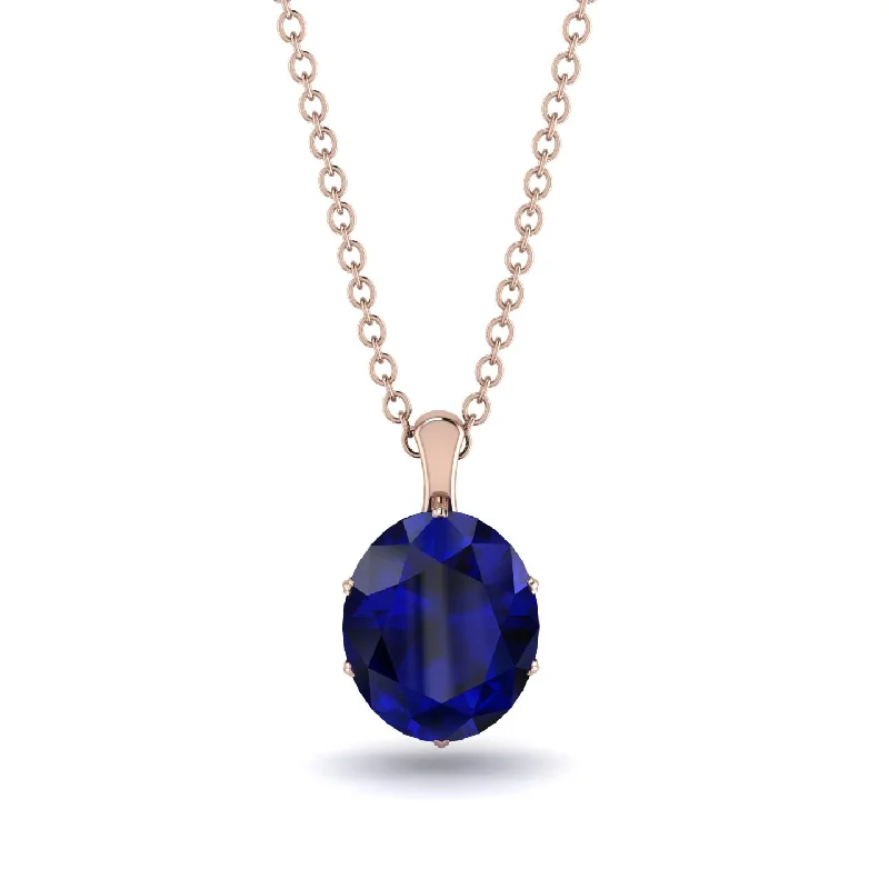 Simple Chain Necklace with Small Pendant-Oval Sapphire Hidden Halo Necklace - Gemma No. 44