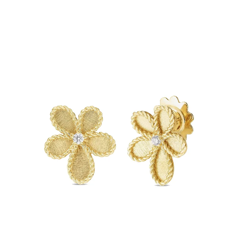 Personalized Gemstone Earrings-Roberto Coin 18K Yellow Gold Princess Jasmine Flower Stud Earrings