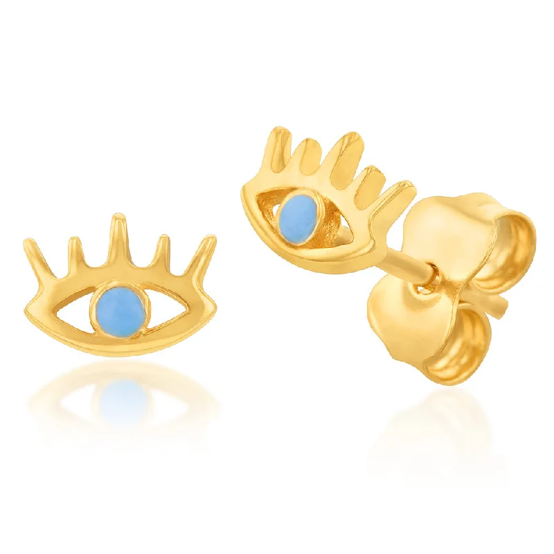 Trendy Gold Earrings for Casual Style-9ct Yellow Gold Enamel Eye Stud Earrings