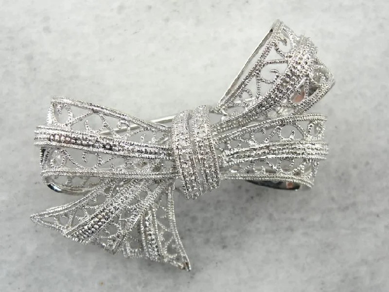 Wedding Brooch For Bride-Art Deco Darling! Vintage Filigree Bow Brooch for Wedding or Heirloom