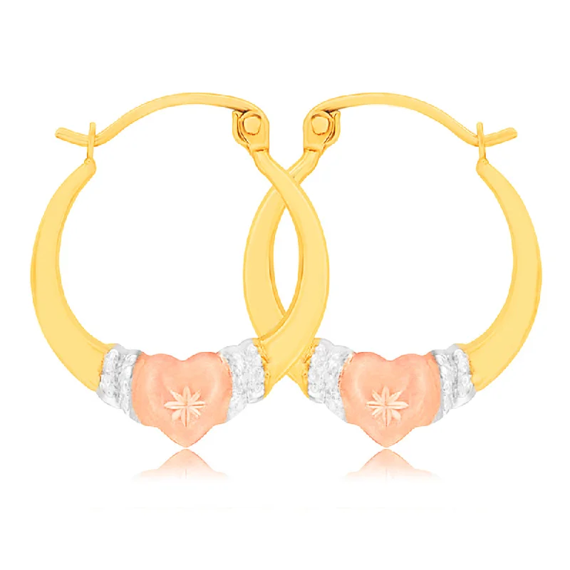 Handmade Silver Earrings-9ct Yellow Gold, White Gold & Rose Gold Love Hoop Earrings