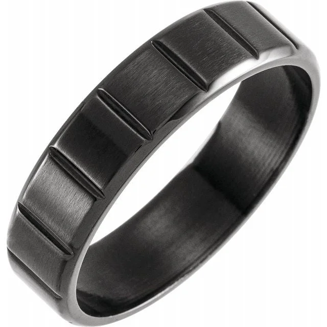 Custom Gold Ring with Family Name Engraving-Black PVD Titanium 6 mm Grooved Band