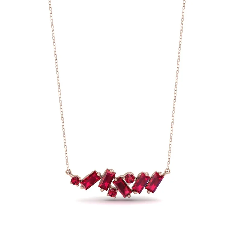 Classic Ruby Necklace for Weddings-Baguette Ruby Necklace - Arielle No. 56