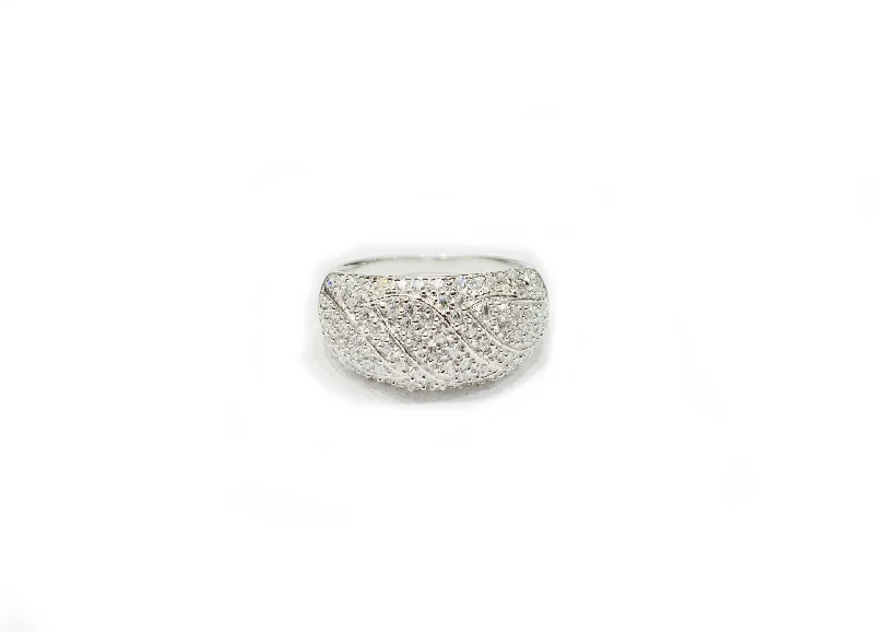 Personalized Ring with Sapphire and Diamonds for Weddings-Pave CZ Ring (Silver).