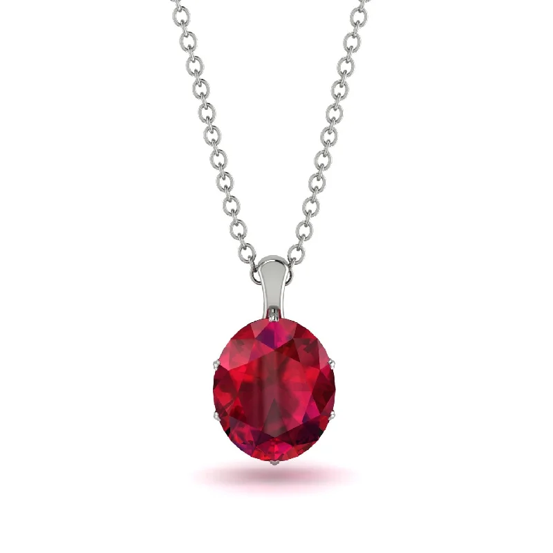 Classic Pearl Necklace for Bridesmaids-Oval Ruby Hidden Halo Necklace - Gemma No. 57