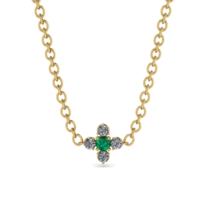 Sparkling Diamond Necklace for Night Out-Compass Emerald Necklace - Maren No. 4