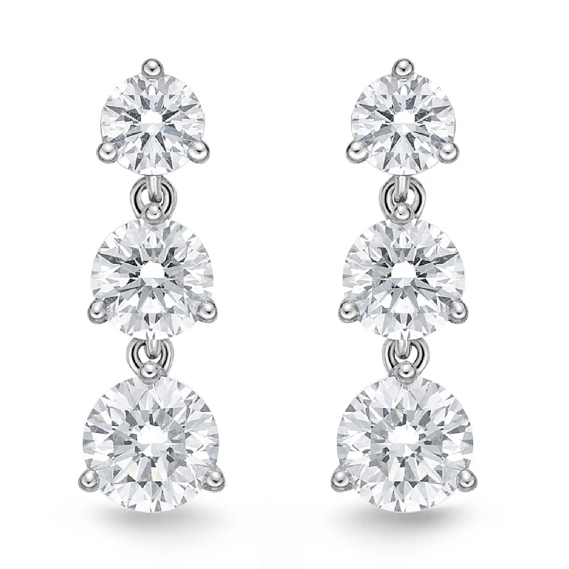 Statement Earrings for Bohemian Style-Memoire 18K White Gold 3 Diamond Juliet Drop Diamond Earrings