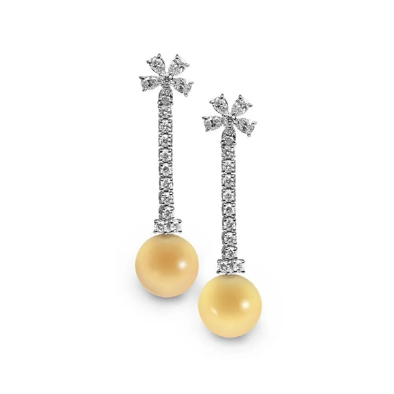 Unique Sterling Silver Earrings-18k White Gold, Yellow Pearl & Diamond Earrings