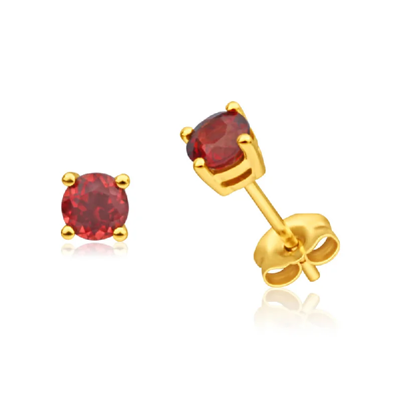 Modern Earrings with Geometric Shapes-9ct Yellow Gold Garnet Stud Earrings