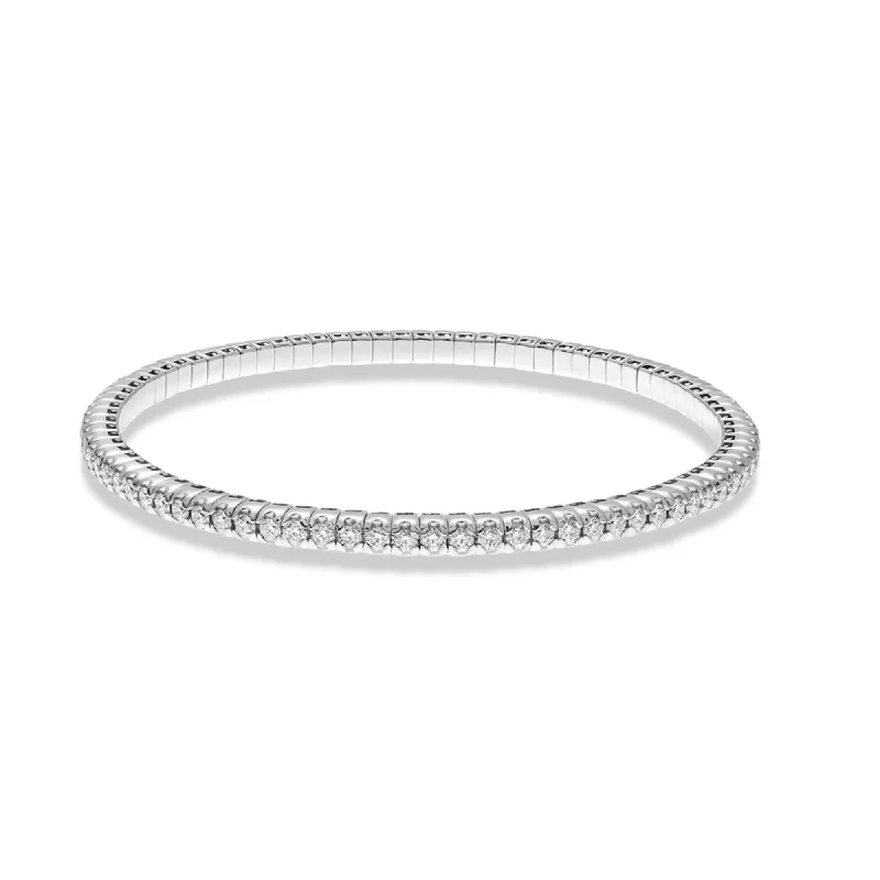 Simple Gold Bangles with Pearls and Diamonds-Hulchi Belluni 18K White Gold Tresore Stretch Tennis Bangle Bracelet, 2.00 Carats