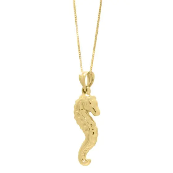 Simple Diamond Necklace for Casual Wear-10k Gold Seahorse Pendant 18" Necklace