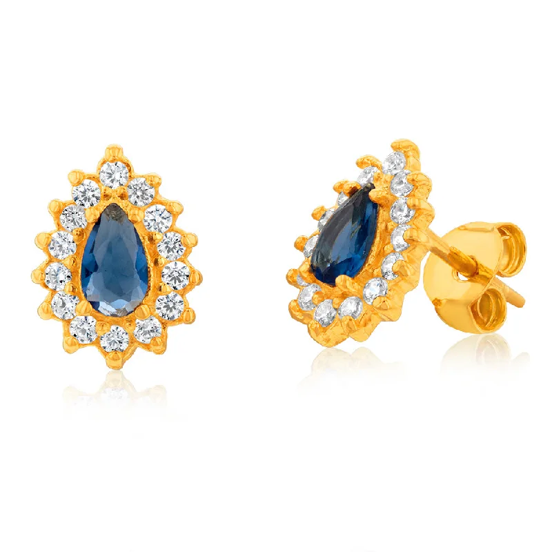 Large Hoop Earrings with Crystals-Gold Plated Sterling Silver Created Sapphire White Cubic Zirconia Studs Earrings