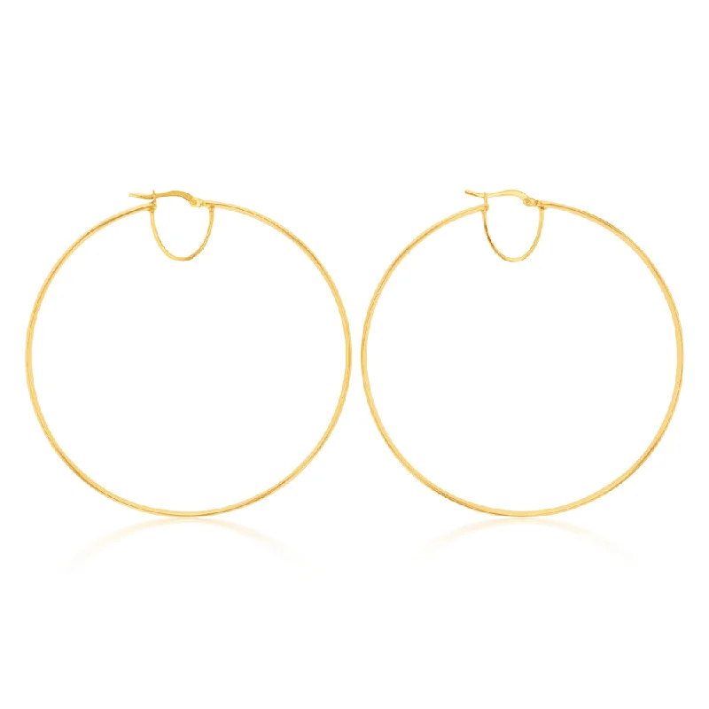 Heart Shaped Pearl Earrings-9ct Silverfilled Yellow Gold Plain 60mm Hoop Earrings