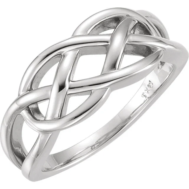 Simple Silver Band Ring with Personal Engraving-Sterling Silver Freeform Woven Knot Ring