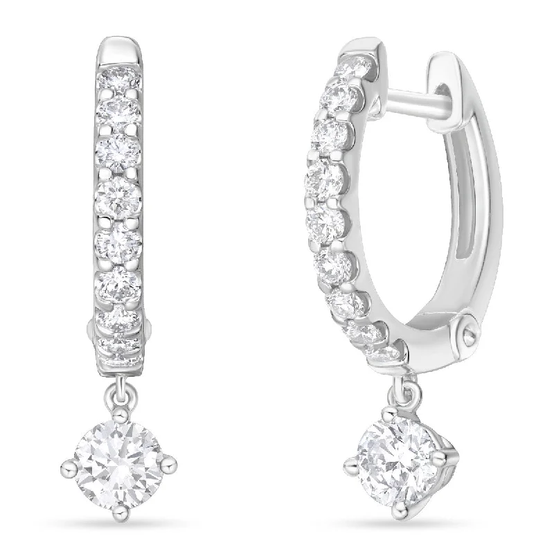 Minimalist Earrings for Teens-Memoire 18k White Gold Odessa Huggie Drop Diamond Earrings