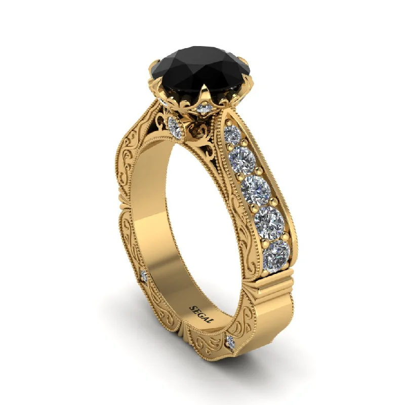 Simple Custom Gold Ring with Family Crest-Black Diamond Victorian Scroll Engagement Ring - Kehlani No. 7