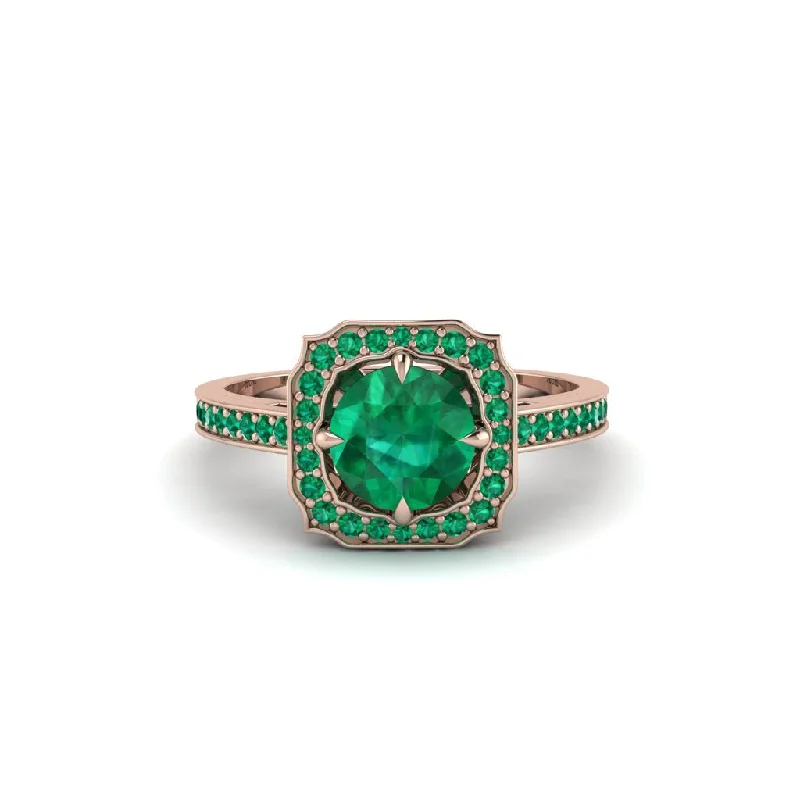 Simple Engagement Ring with Oval Diamond for Brides-Emerald Cathedral Halo Engagement Ring - Luciana No. 20