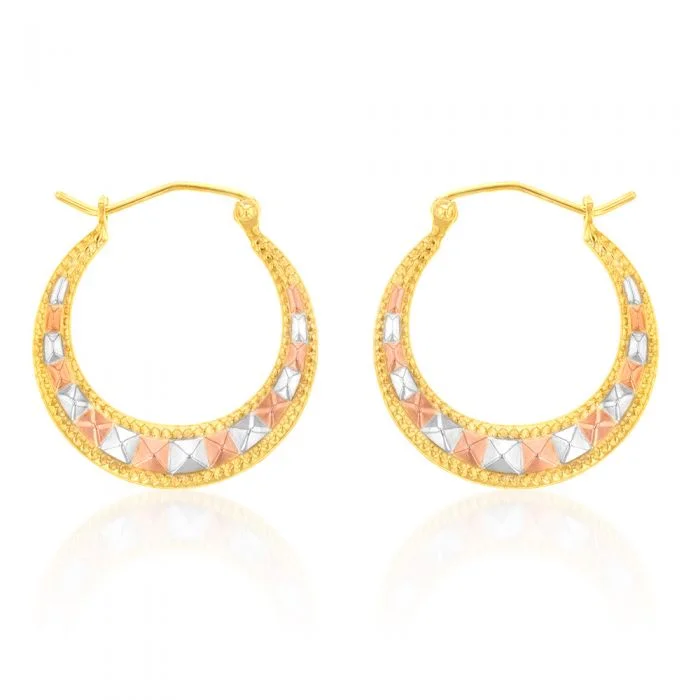 Large Round Gold Earrings-9ct Yellow White And Rose Gold Silverfilled Tricolour Light Hoop Earrings