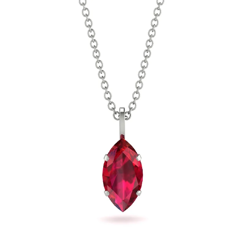 Personalized Bar Necklace for Special Gift-Hidden Halo Marquise Ruby Necklace - Journey No. 42