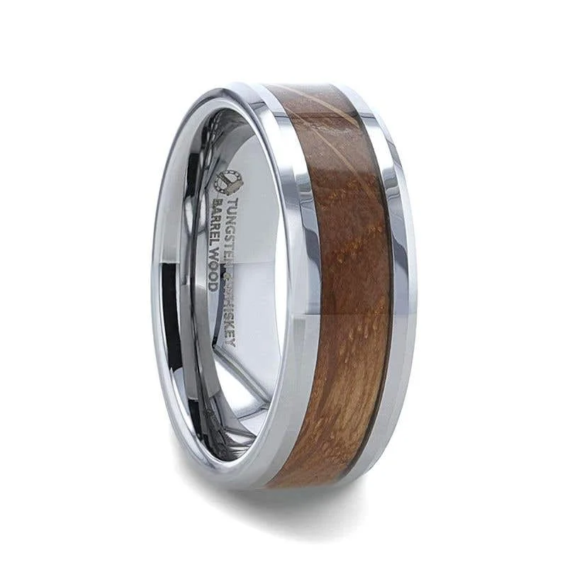 Custom Gold Ring with Personalized Family Design-Thorsten DISTILLED Whiskey Barrel Wood Inlaid Tungsten Men's Wedding Band With Beveled Polished Edges Made From Genuine Whiskey Barrels - 8mm