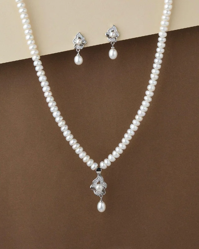 Personalized Birthstone Necklace for Mom-Elegant Real Pearl Necklace Set S23549