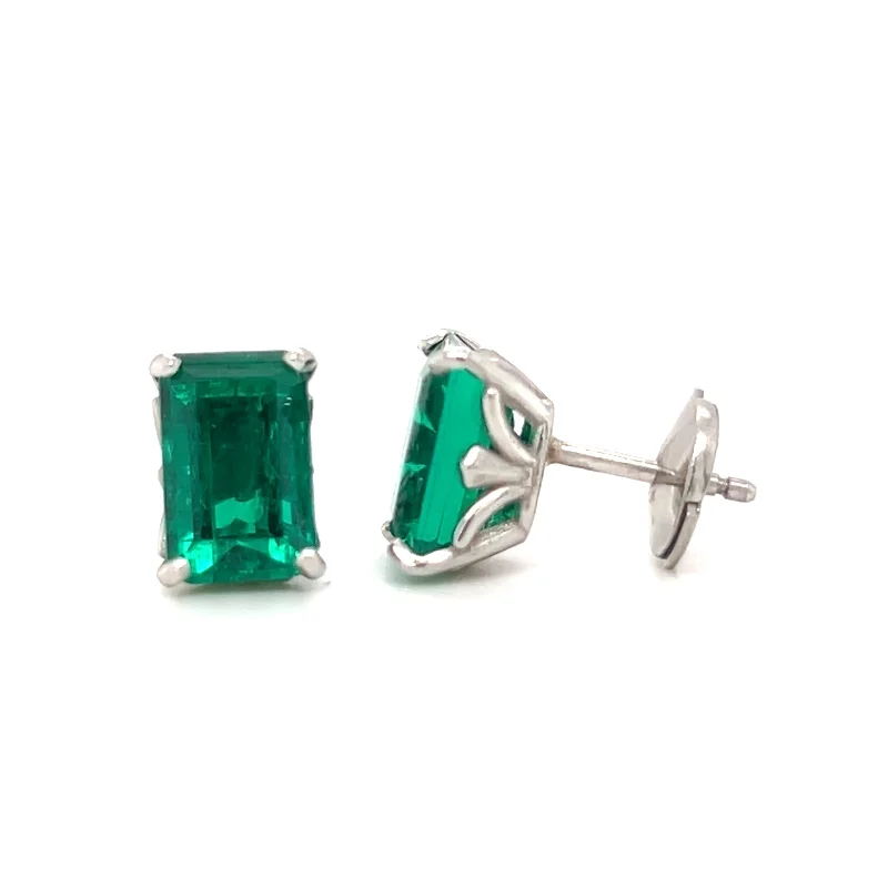 Geometric Silver Drop Earrings-Pre-Owned Platinum Emerald Gemstone Stud Earrings