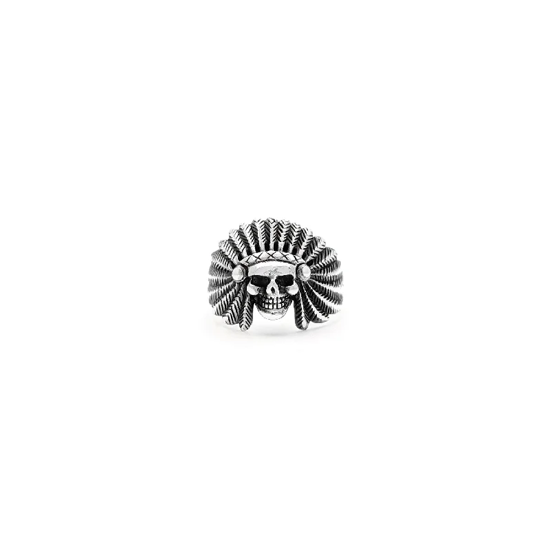 Customizable Gold Ring with Family Initials for Anniversary-Antique-Finish Indian Chief Skull Ring (Silver)