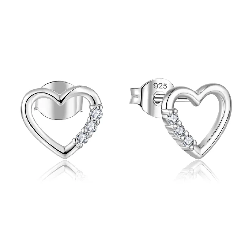 Personalized Name Earrings for Girls-Sterling Silver Rhodium Plated Cubic Zirconia Open Heart Stud Earrings