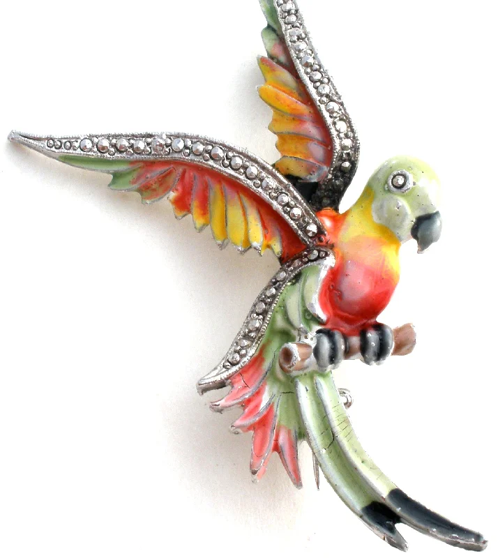 Flower Shaped Brooch With Gems-Enamel Bird in Flight Bird Brooch Pin Vintage