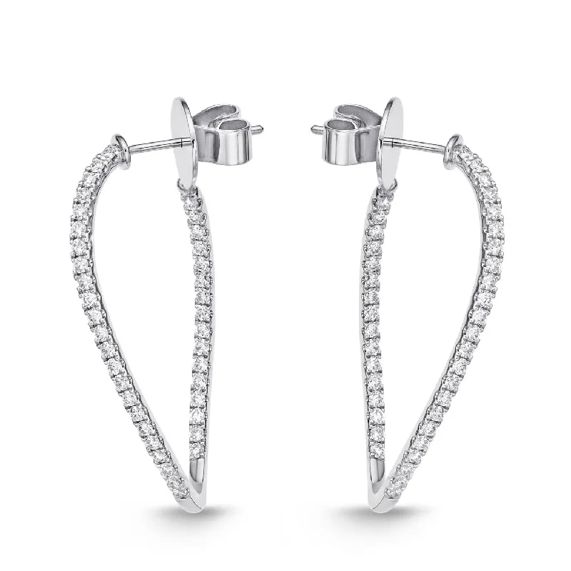 Chunky Silver Stud Earrings-Memoire 18k White Gold Shared Prong Twist Diamond Hoops