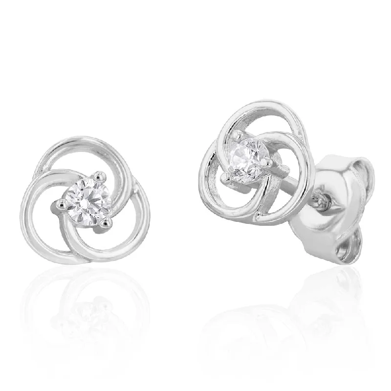 Crystal Drop Earrings for Parties-Rhodium Plated Cubic Zirconia Flower 7mm Stud Earrings