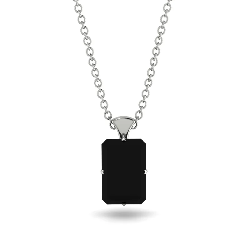 Minimalist Necklace for Bridesmaids-Hidden Halo Emerald Cut Black Diamond Necklace - Vanessa No. 39