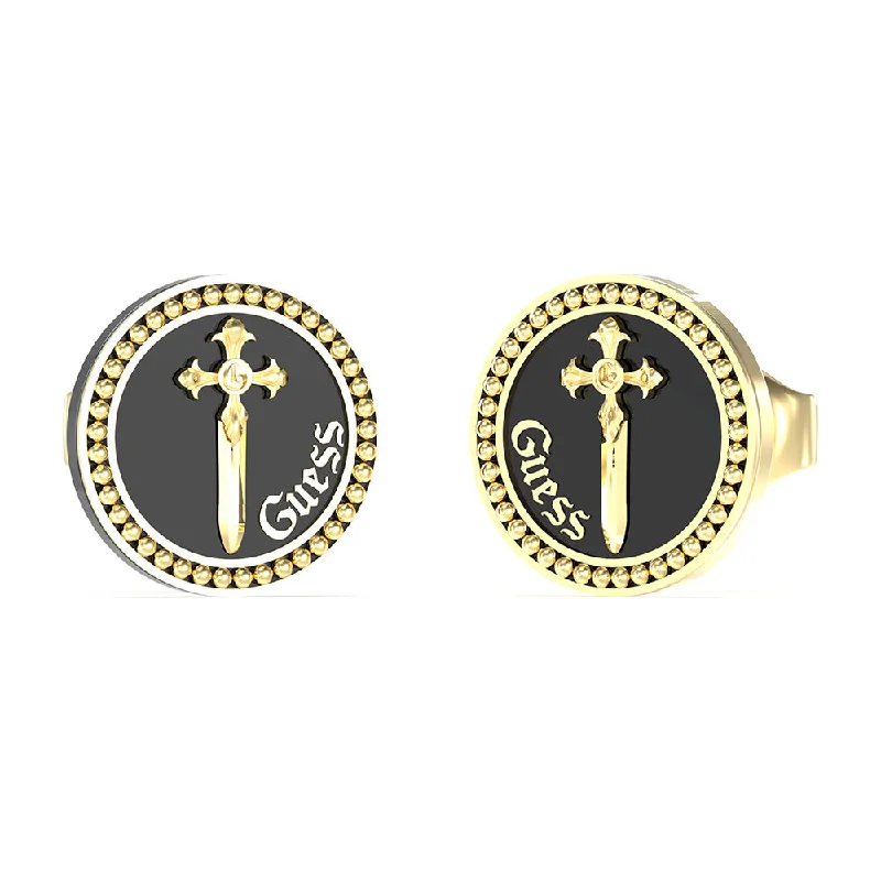 Silver Earrings with Zircon Stones-Guess Men's Jewellery Gold Plated Stainless Steel 12mm Dagger Coin Stud Earrings