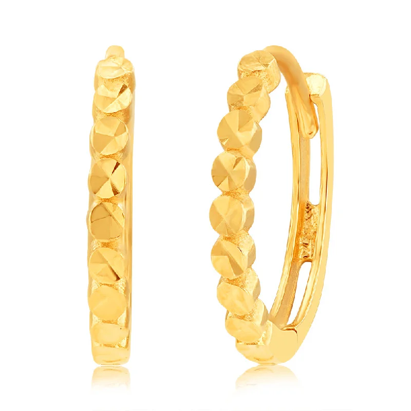 Large Hoop Earrings with Crystals-9ct Yellow Gold Hoop Patterned Earrings