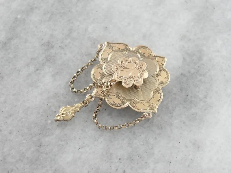 Elegant Brooch With Silver Accents-Antique Victorian Brooch, Ivy Leaf Motif, 1800's Gold