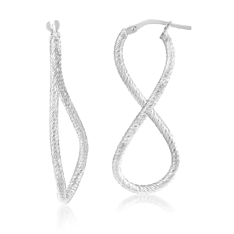 Large Hoop Earrings with Crystals-Sterling Silver Textured Infinity Hoop Earrings