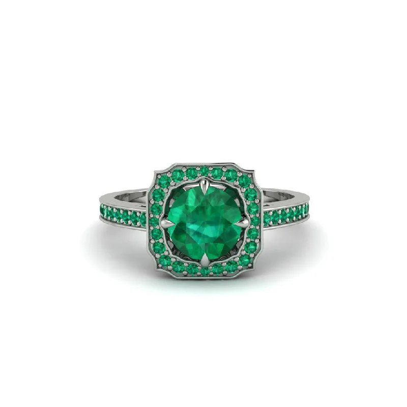 Customizable Gold Ring with Family Initials for Anniversary-Emerald Cathedral Halo Engagement Ring - Luciana No. 21